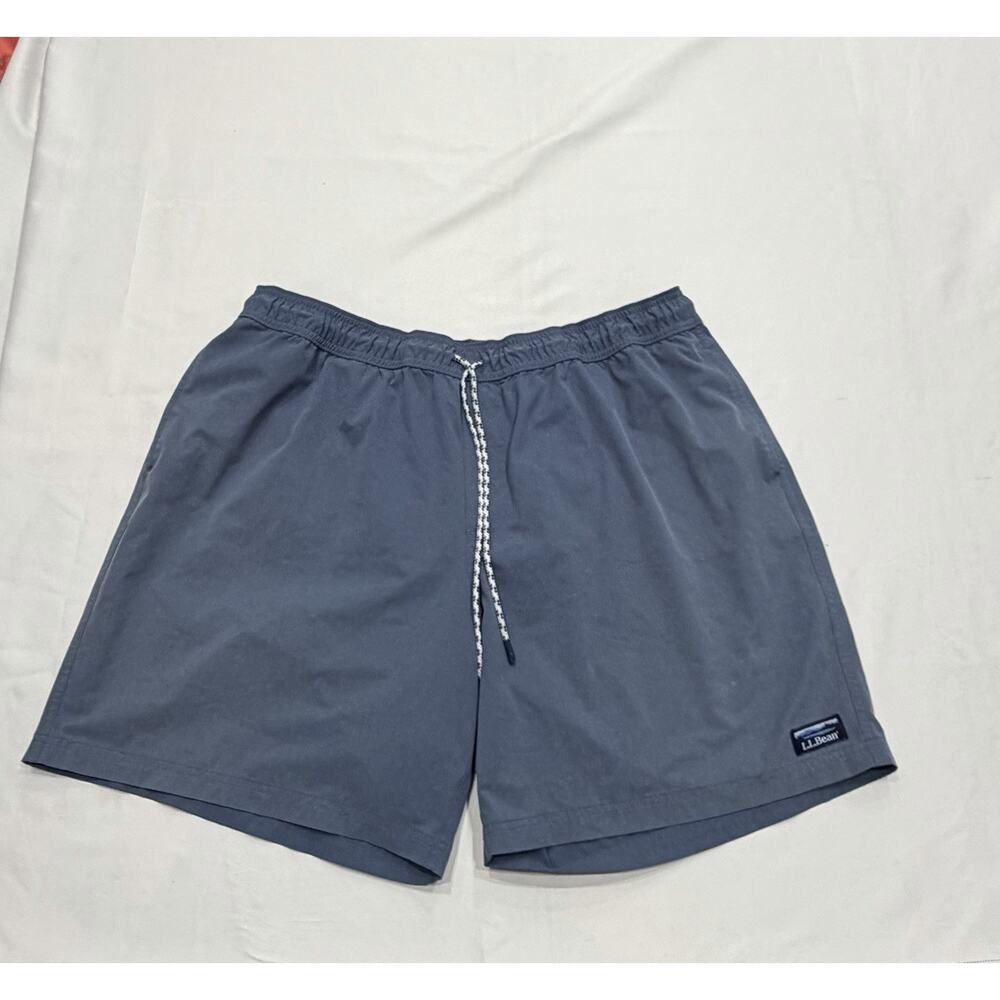 L.L. Bean Men’s Swim Trunks XXL Blue Teal Striped Drawstring Lined Pockets